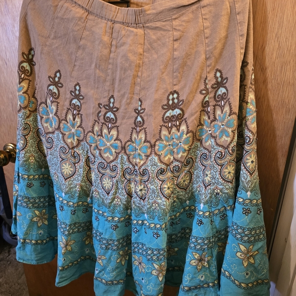 Coldwater Creek Dresses & Skirts - Coldwater Creek Turquoise and Brown Paisley Skirt